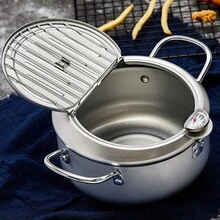 7.87in Home & Outdoor Use Tempura French Fries Fryer Pot With Temperature Display, Carbon Steel Fry Pot, Compatible With Induction Cooker - 7.87inch - View 5
