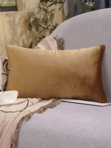 Miater 1入純色絨面枕套 - 卡其色 - 查看 4