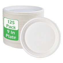 JOLLY CHEF 9 Inch Compostable Paper Plates, EcoFriendly Disposable Party Plates Bulk, Paper Plate Heavy Duty 125 Pack , For Christmas Party - White - View 1