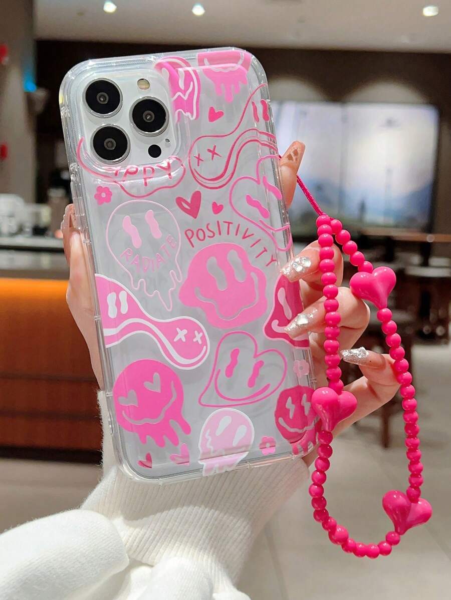 1入組微笑臉充氣式手機殼含掛繩，適用於iPhone