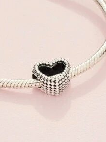 1颗925纯银镂空心形吊坠珠，适合女士手链、手镯DIY饰品制作，精致饰品 - 銀色 - 查看 4