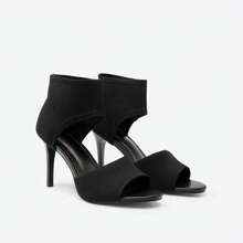 NEWBELLA Mousse Fit Women Peep Toe Stiletto Heeled Sandals,Ladies' High Heel Hollow Out Sandals Boots For Wedding, Party, Ankle And Short Styles,Fashionable Cutout Design,Suitable For Summer And Spring ,Black Heels - 黑色 - 查看 5