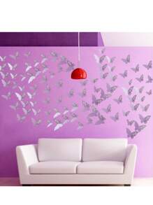 12pcs Purple 3D Hollow Out Butterfly Sticker Purple Butterfly Decorations For Wedding Birthday Party Cake And Room Decorations 3D Butterfly Wall Decor 12pcs 3 Sizes - Mauve Purple - View 2