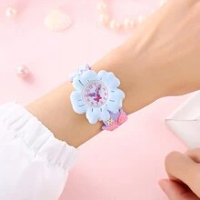 新款兒童花蝴蝶卡通手錶,3d圖案的pvc柔軟橡膠皮膚友好型兒童學習手錶 - 藍色 - 查看 4