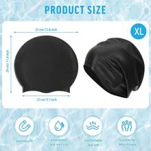 长发泳帽 - 女士男士泳帽 - 超大泳帽 - 防水硅胶泳帽 - 脏辫辫子非洲接发编织（玫瑰红）、海滩必需品、海滩配件、泳池浮板