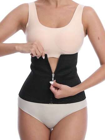 1入組女士掛鉤加拉鍊設計腰部訓練帶，產後腹部包覆，適用於各種場合，運動