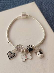 Kit Pulseira + 5 Berloques Dog Banhado a Prata 925 - Prata - Visão 2