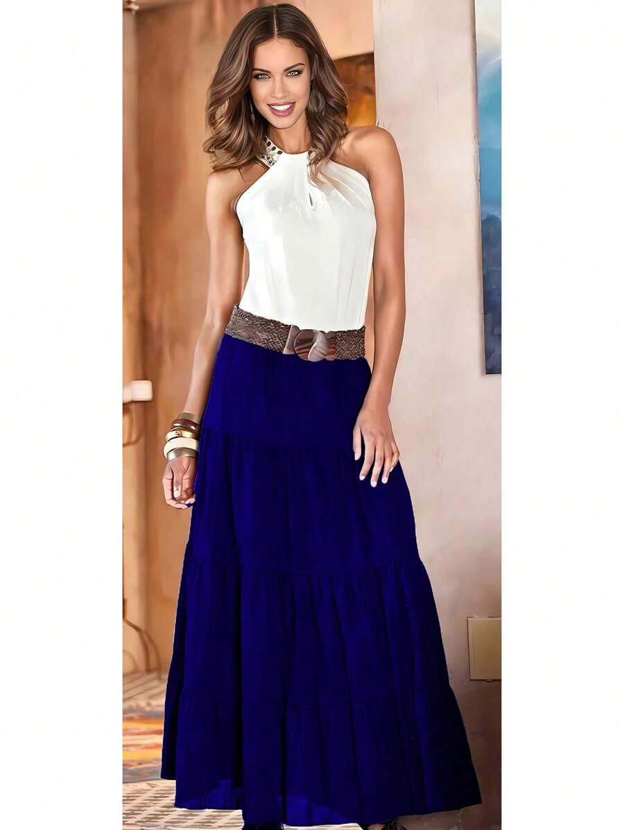 Falda Moderna De Tres Gajos - Azul Marino - Ver 1