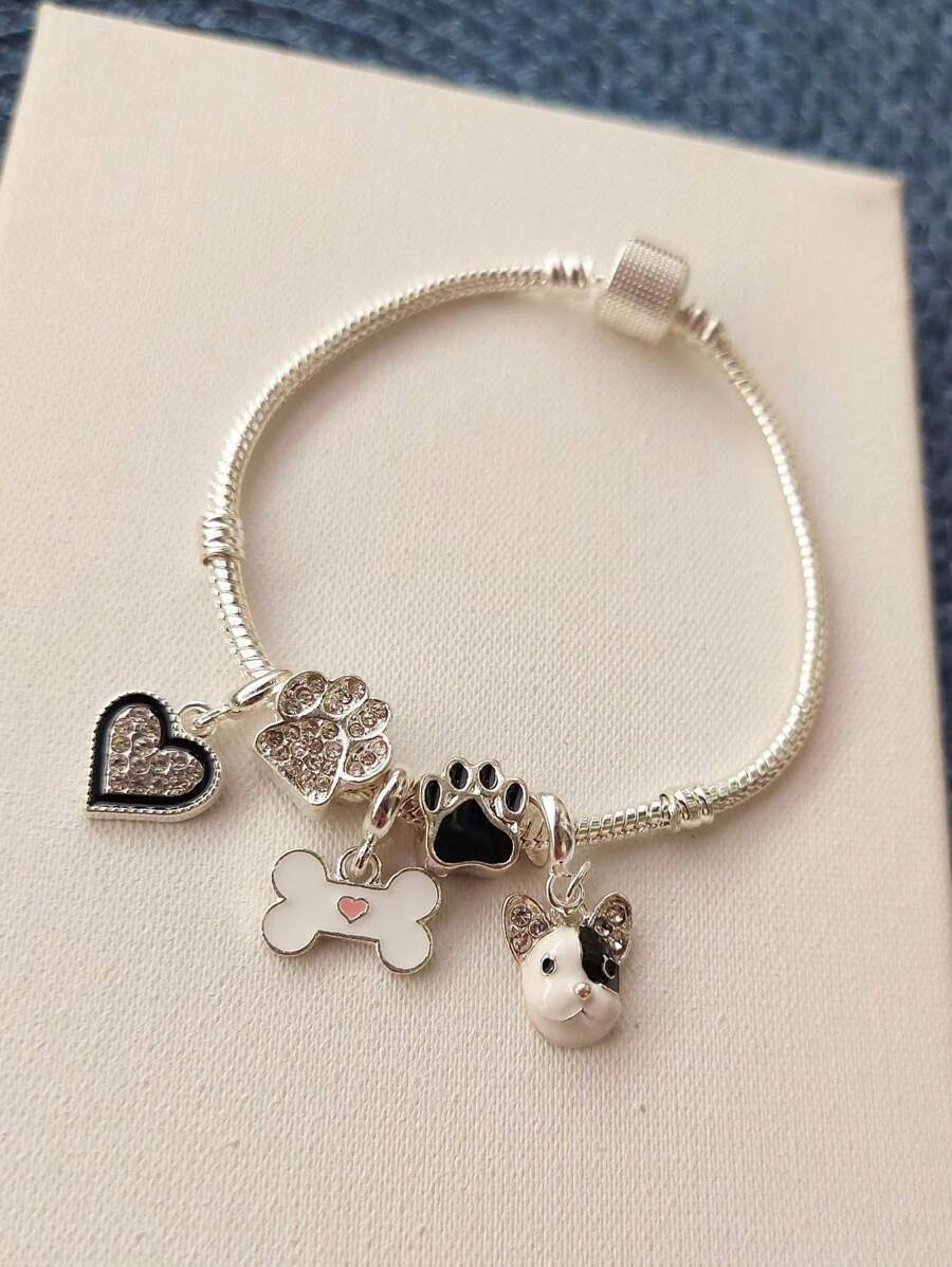 Kit Pulseira + 5 Berloques Dog Banhado a Prata 925 - Prata - Visão 1