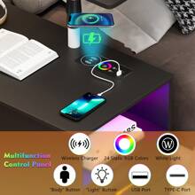 Lvifur 360° LED Nightstand With Wireless Charging Station, Movable Adjustable Bedside Table With Laptop Tray, Auto Sensor Night Stand With 24 Color Dimmable