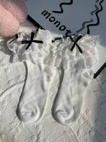 1 Par De Calcetines Por Encima De La Rodilla Con Lazo De Encaje Estilo Para Mujer