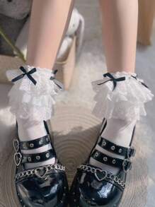 1 Par De Calcetines Por Encima De La Rodilla Con Lazo De Encaje Estilo Para Mujer