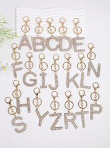 優雅1入女士工業玻璃鑲嵌鉆石和鋅合金字母鑰匙扣 - 金色 - 查看 2