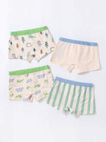 4 Piezas De Boxers Para Niño Con Estampado De Dinosaurios, De Dibujos Animados, Cuatro Estaciones - Multicolor - Ver 4