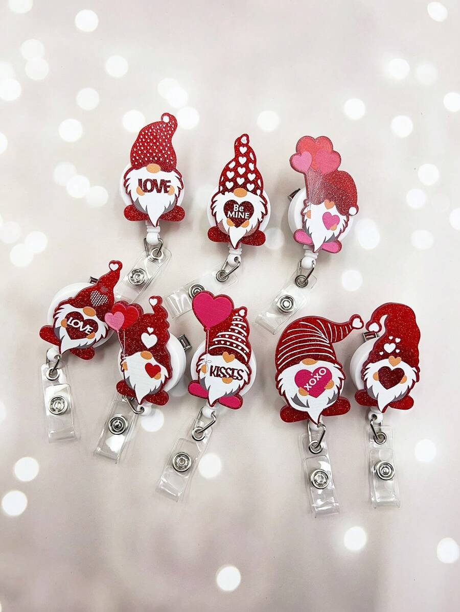 1個可愛的亞克力心形老人縮卡卡,適用於化妝、工作id卡、識別證、禮物 - 紅色 - 查看 1