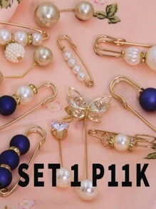 12PCS Faux Pear Multi-Style Multi Sizes Scarf Fix Decor Anti Expose Button Tighten Pin Holder,Anti-Emptied,Anti Exposure Brooch, For Women Daily Use Accessories Women