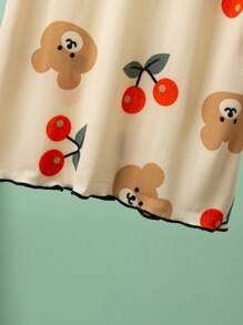 Young Girl Cherry Bear Printed Short Sleeve Dress, Summer - Multicolor - View 4