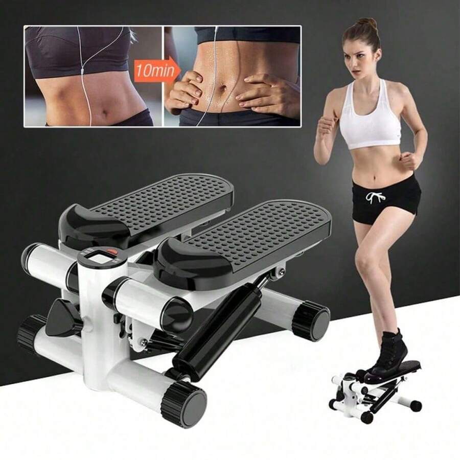 Mini Escaladora Elíptica Pasos Ligas Resistencia Fitness Gym, con pantalla LCD Bicicleta de ciclismo interior Aparato de cinta de correr paso a paso para el hogar Oficina Gimnasio - Blanco - Ver 1