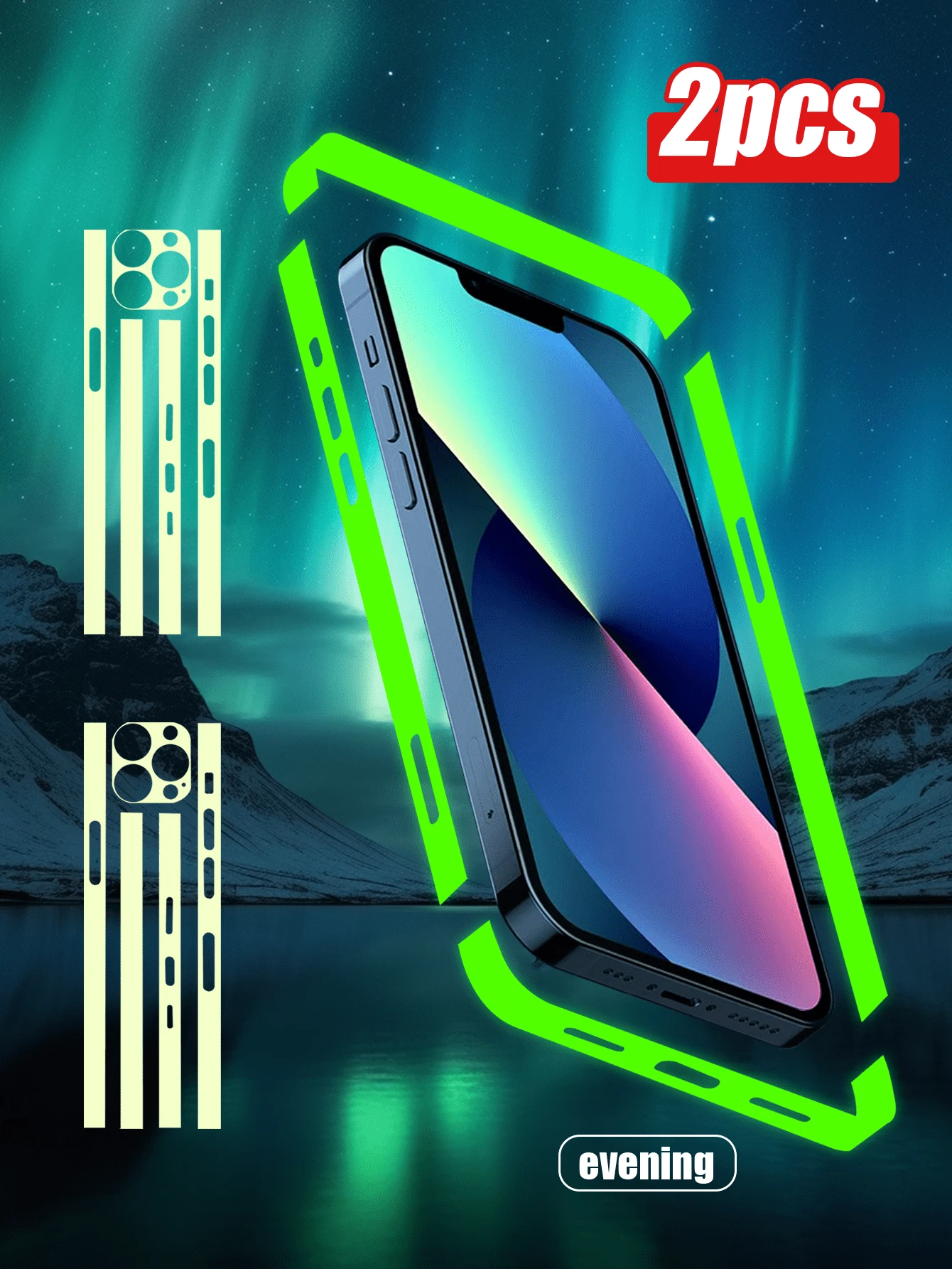 2pcs NightGlow Phone Frame Protector & Camera Decoration Sticker Set