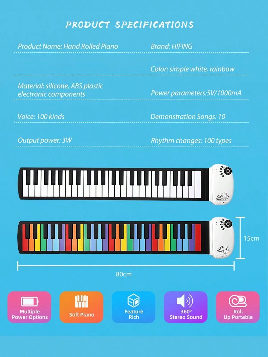 49 Key Roll Up Keyboard Foldable Electronic Piano Rechargeable Hand