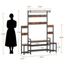 JAMFLY Parent-Child Hall Tree With Bench & Shoe Storage And Free Standing Coat Rack, Entryway Rack With Metal Frame And Hooks For Entrance, Foyer, Mudroom - màu nâu - Xem 2