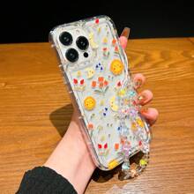 With Phone Charm Summer 1pc Cartoon Sun, Moon And Flower Pattern Airbag Phone Case With Hanging Rope, Shockproof, Compatible With Iphone - Multicolor - View 5