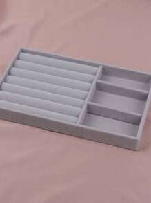 1pc Gray Three-Compartment Jewelry Tray & Box With Velour Padded Compartments For Rings, Earrings, Bracelets, Necklace Display And Storage - Grey - View 9
