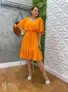 Vestido Midi Com Babado Viscolinho Primavera Verão