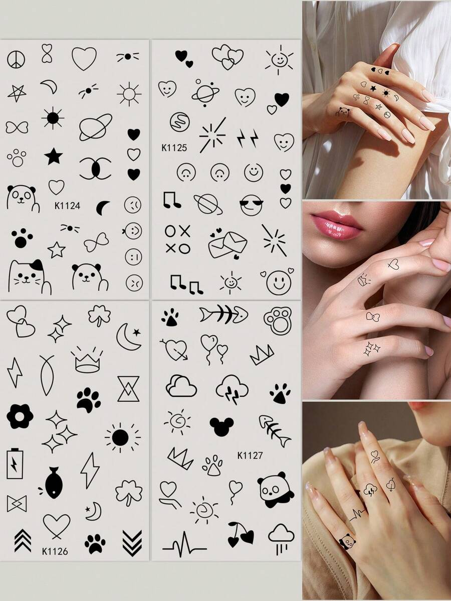 4pcs Fashionable Mini Pattern Temporary Tattoo Sticker