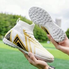 High-Top Men's Plus Size Football Shoes / Women's Long Stud Soccer Shoes For Training, Anti-Slip & Durable With Spikes, Professional Soccer Competition Boots, White Color - White - View 8