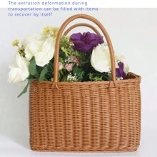 1個帶手柄的柳編野餐籃,手工創意裝飾柳條編織籃,適用於購物或野餐。柔軟的柳條材料堅固且具有良好的彈性。運輸過程中可能會輕微變形,但可以自行恢復,無需擔心。 - 棕色 - 查看 3