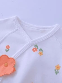 YOUQi 新生兒男寶寶個性化花印睡衣連身衣，四季適用 - 白色 - 查看 2