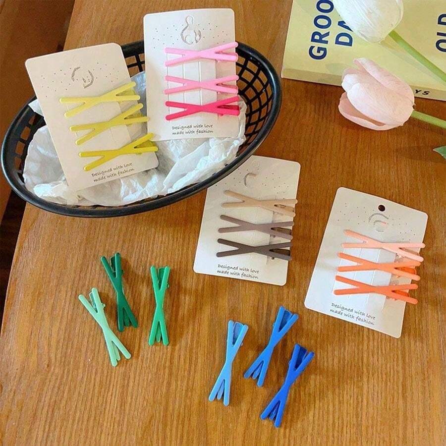 3件套甜美渐变十字发夹，适合日常佩戴，包含发夹、刘海夹和糖果色发夹，是女孩和女士日常佩戴的理想之选。爪夹发夹，发卡，学生用品，发饰，头部饰品，女士发饰 - 彩色 - 查看 1