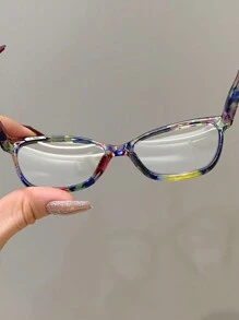 1pc New Printed PC Glasses Frame With Adjustable Spring Temples, Clear Lens Eyeglasses