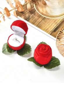 1pc Rose Flower Ring Box, Flocking Rose Flower Shaped Ring Box, Jewelry Box, Gift Jewelry Packaging Box, Novelty Gift Box, Mother'S Day Gift, Valentine'S Day Present, Small Business Supplies, Packaging Box, Wedding Decorations, Wedding, Gift Box, Wedding Stuff - Multicolor - View 3