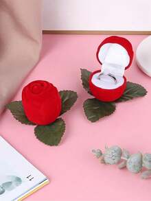1pc Rose Flower Ring Box, Flocking Rose Flower Shaped Ring Box, Jewelry Box, Gift Jewelry Packaging Box, Novelty Gift Box, Mother'S Day Gift, Valentine'S Day Present, Small Business Supplies, Packaging Box, Wedding Decorations, Wedding, Gift Box, Wedding Stuff - Multicolor - View 5