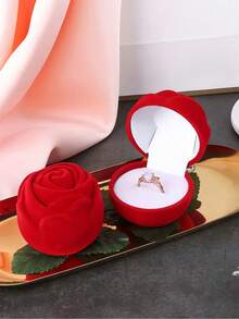 1pc Rose Flower Ring Box, Flocking Rose Flower Shaped Ring Box, Jewelry Box, Gift Jewelry Packaging Box, Novelty Gift Box, Mother'S Day Gift, Valentine'S Day Present, Small Business Supplies, Packaging Box, Wedding Decorations, Wedding, Gift Box, Wedding Stuff - Multicolor - View 4