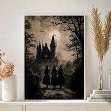 1張哥德式恐怖城堡油畫帆布牆藝術裝飾畫,浴室臥室辦公室客廳藝術牆畫,家居裝飾（不含框） - 黑色 - 查看 4