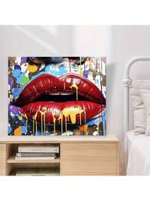 成人数字油画画布，成人红唇数字油画，成人数字油画套装，用于房间装饰，理想礼物 15.7*19.7 英寸，无框架， - 紅唇 - 查看 4