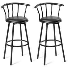 Bar Stool Set Of 2 B, Bar Chair With 360° Rotating Seat, Counter Stool Made Of Steel And Leather With Padded Seat, Backrest, For Bar, Restaurant (Model 1) - Black - View 1