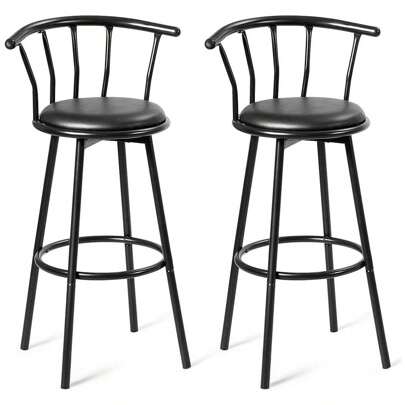 Bar Stool Set Of 2 B, Bar Chair With 360° Rotating Seat, Counter Stool Made Of Steel And Leather With Padded Seat, Backrest, For Bar, Restaurant (Model 1)