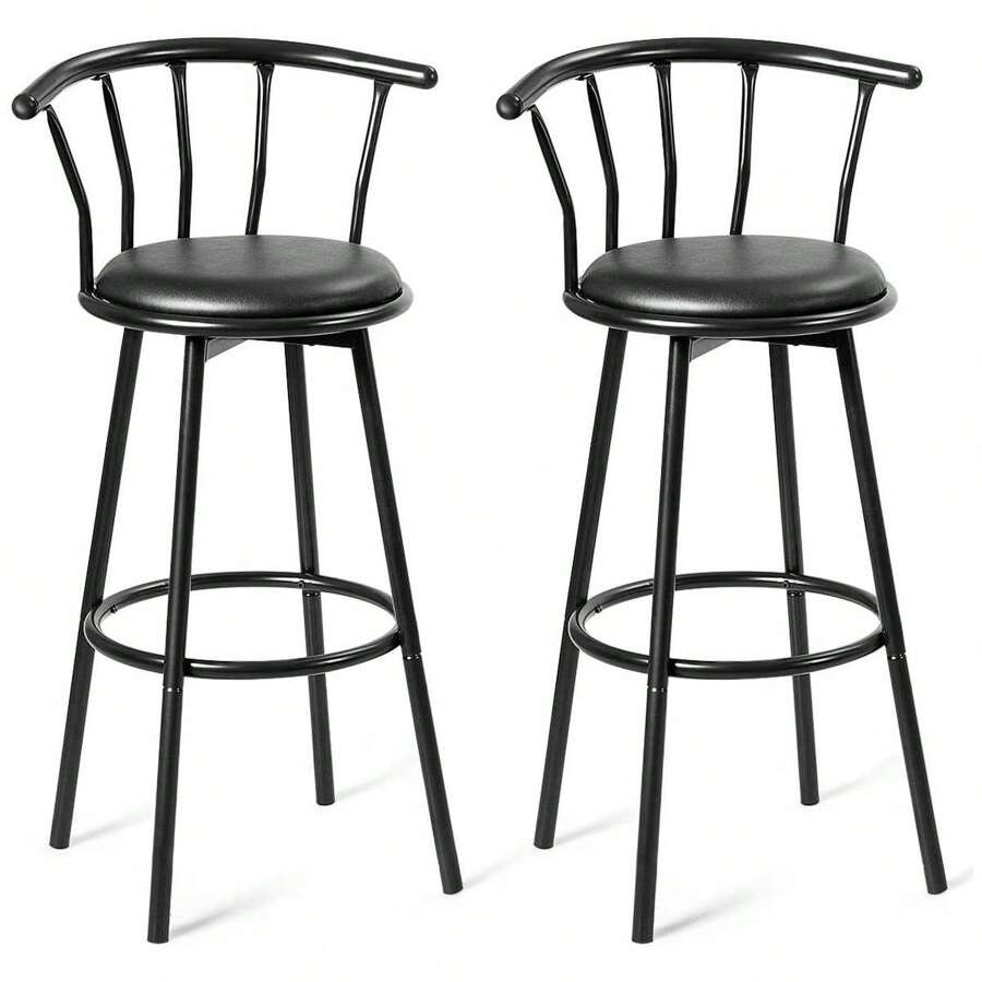 Bar Stool Set Of 2 B, Bar Chair With 360° Rotating Seat, Counter Stool Made Of Steel And Leather With Padded Seat, Backrest, For Bar, Restaurant (Model 1) - Black - View 1