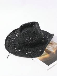 LEAJOURNO. 1pc New Outdoor Men&Women Couple Sun Hat Summer Touring Sun Protection Wide Brim Cowboy Straw Hat, Handmade Woven Foldable Hat