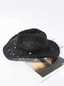 LEAJOURNO. 1pc New Outdoor Men&Women Couple Sun Hat Summer Touring Sun Protection Wide Brim Cowboy Straw Hat, Handmade Woven Foldable Hat