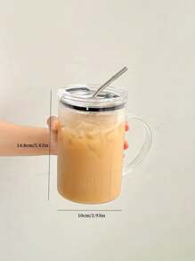 1pc Large Glass Cup With Lid And Straw, 33.81oz Heavy Duty Glass Tumbler, Iced Coffee Mug, Drinking Glass, Beverage Cup For Summer And Winter