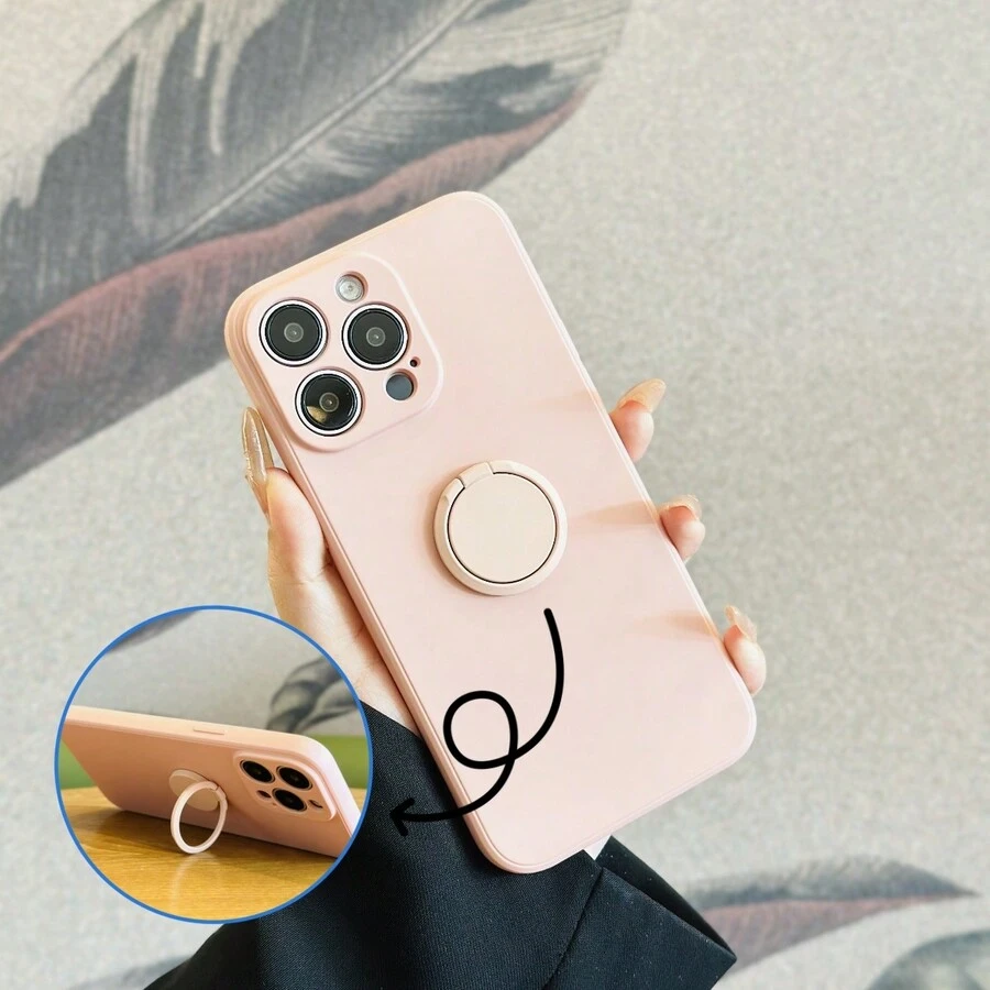 1 Miếng Chất lỏng silicon Hai Lớp Flannel Chống rơi Nhẫn Chủ Điện thoại  Tương thích với iPhone 15pro Samsung A14 Redmi Điện thoại di động - Hồng - Xem 1