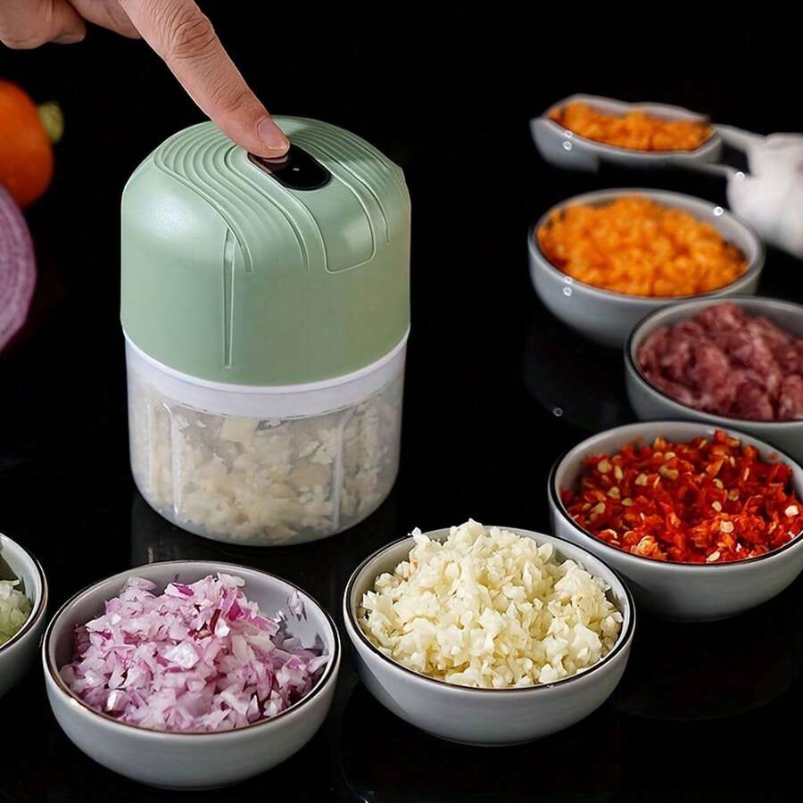 Electric Mini Garlic Chopper, Multifunctional Food Processor, Garlic Mincer, Onion Chopper, Meat Grinder, Usb Charging - White - View 1