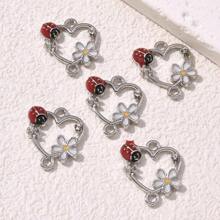 5pcs/set Creative Zinc Alloy Flower & Ladybug Decor Heart Design DIY Jewelry Making Connector For Women For DIY Jewelry Making - Gold - View 3