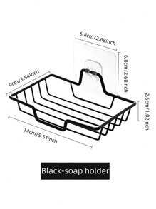 1pc, Rustproof Stainless Steel Soap Dish Holder - Wall Mounted Soap Holder For Bathroom And Kitchen - Easy To Install - Square (Black-Silver) - Black - View 4