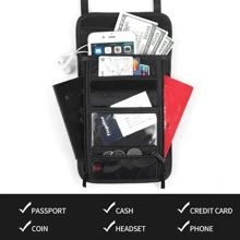 Clark RFID 屏蔽隐藏式颈钱包、旅行袋 + 护照夹，男女适用，可存放贵重物品，尼龙材质，适合旅行度假必备防水护照套、护照夹、护照钱包、护照袋、护照袋、家庭护照夹，适合飞行旅行，轻便防水 - 黑色 - 查看 3